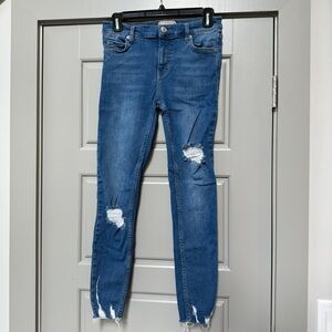FREE PEOPLE | Stretch Distressed Cropped Skinny Jeans High Rise Women’s Size 26